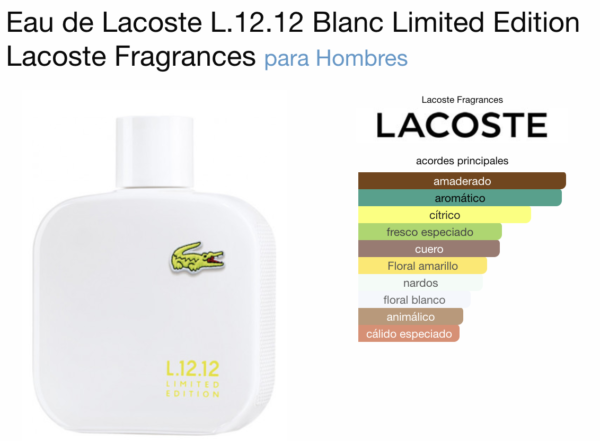 Lacoste L.12.12 Blanc - Pure EDT (Caballero) - 100 ml - Imagen 2